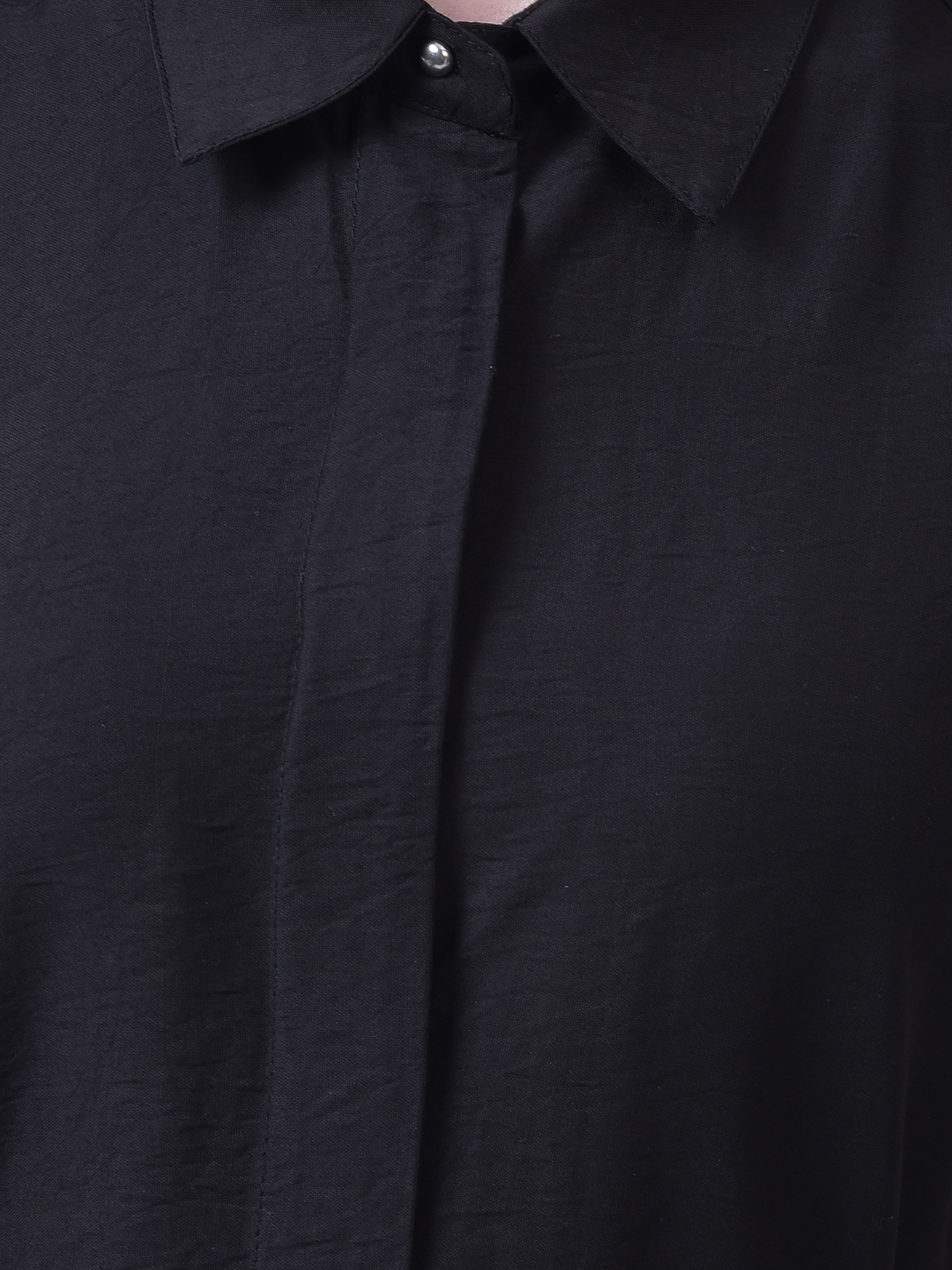 Numero Uno Women Black Sleeveless Shirt Dress